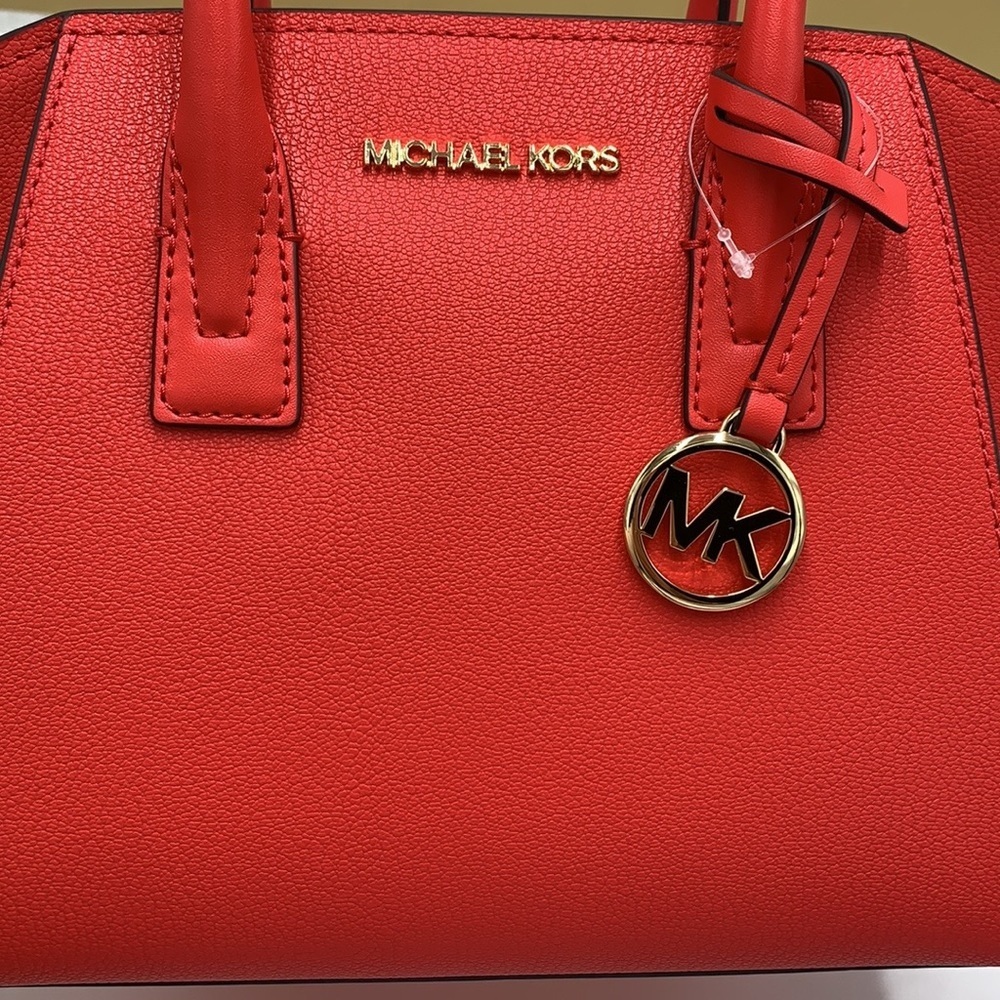 MICHAEL KORS AVRIL SMALL TOP ZIP SATCHEL CORAL RIFF COLOR - Picture 14 of 16